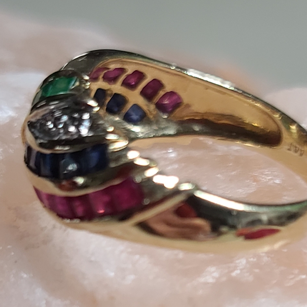 14kt-10kt YG Emerald, Sapphire, Ruby ring FIRM $$ - Picture 4 of 8